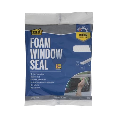 M-D Building Products 02758 1/4 in. x 1/2 in. x 17 ft. White Foam Window Seal for Medium Gaps