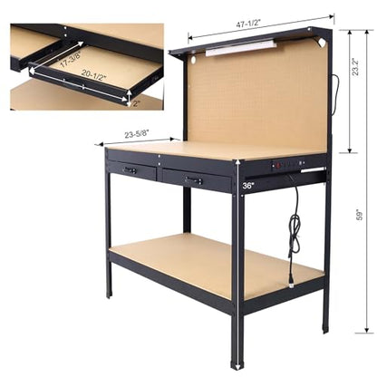 Majnesvon 47" Work Bench, 220 LBS Workbench with Drawers, Tool Bench with 10 Hanging Hooks & Peg Board, Work Benches for Garage (47 INCH) - size: 47 INCH