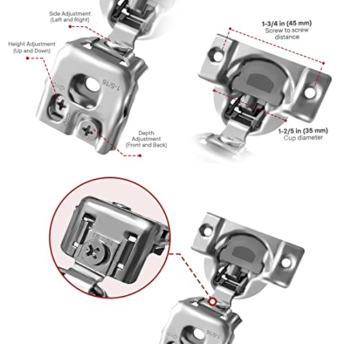 Berta 2-Pack, 1-5/16 inch Overlay Soft Closing Face Frame Cabinet Hinges, 105 Degree 6-Ways 3-Cam Adjustment Concealed Kitchen Cabinet Door Hinges with Screws (1-5/16 inch, 2 Pieces) - size: 1-5/16 In. Overlay | 2 Pieces