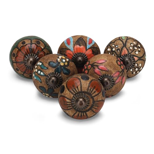 Craft Trade Ceramic Cabinet Knobs for Drawer, Kitchen Cabinets & Cupboard – Decorative Furniture Knobs & Pull Handles for Dresser & Wardrobe (Brown, Set of 6) - color: Dark Brown, style: 6
