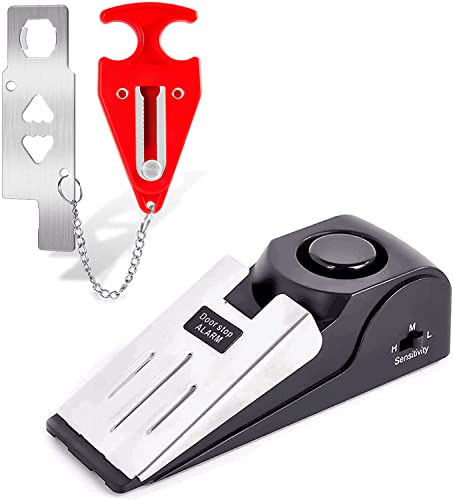 Upgraded Door Stop Alarm with Portable Door Lock 120 dB Travel Door Stopper Door Wedge Alarm,Dual Protection-with 3 Levels Sensitivity for Traveling Hotel Home Apartment College House - size: 1 Black Door Stop + 1 Red Door Lock
