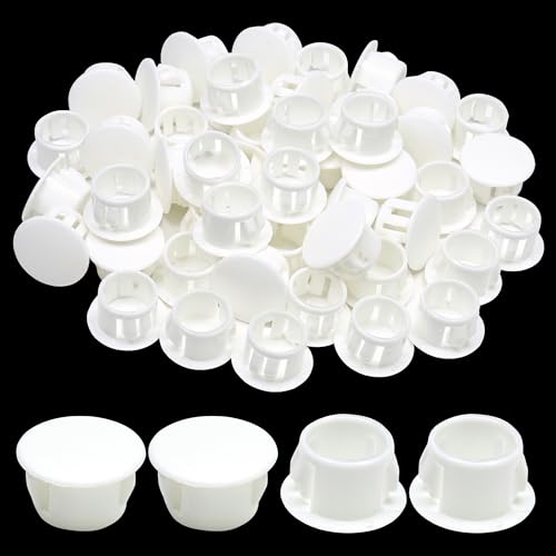 EASYEAH 1/2"(13mm) Plastic Hole Plugs, Flush Type Panel Snap in Locking Door Screw Shelf Hole Plug, Round Drilling Hole Cover Cabinet Furniture Cupboard Shelves Pipe Insert End Caps, 40PCS White - size: 1/2"/13mm