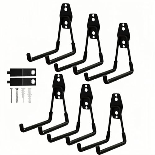 6 Pack Garage Hooks Heavy Duty with Anti-Slip Coating, Steel Utility Ladder Hooks for Hanging Garden Tools, Hoses, Ropes, Bikes and More (5.3in) - size: 5.3in