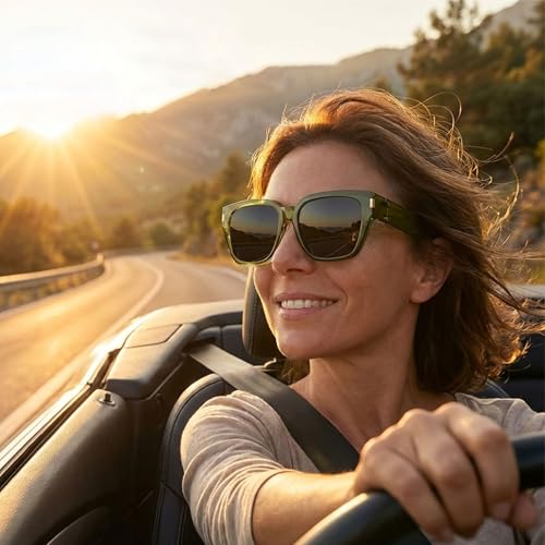 HAOLOTA Polarized Fit Over Glasses Sunglasses for Women Men Trendy Square Wrap Around Shades UV Protection - color: L Size 02 Green/Grey