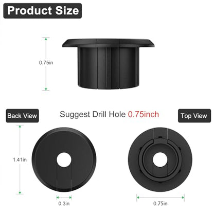 Furniture Wall Hole Bushing Cable Grommet for Starlink Ethernet Cable,Covering 3/4 inch Desk Holes,Universal Cable Management Wire Organizer Pass Through Holes Cover Kits (Black - 2 Pack) - color: Black - 2 Pack