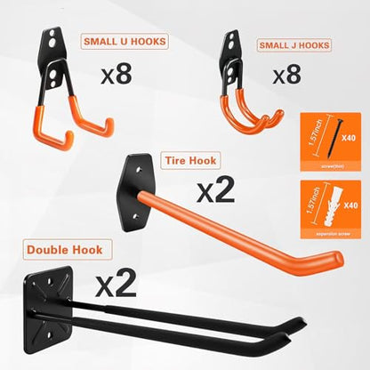 20 Pack Garage Storage Hooks Heavy Duty, Steel Bike Hook for Garage Organization, Utility Wall Mount Hooks with Anti-Slip Coating for Hanging Ladder, Ropes, Bike, Outdoor, Garden and Power Tool - size: 20pcs - Black