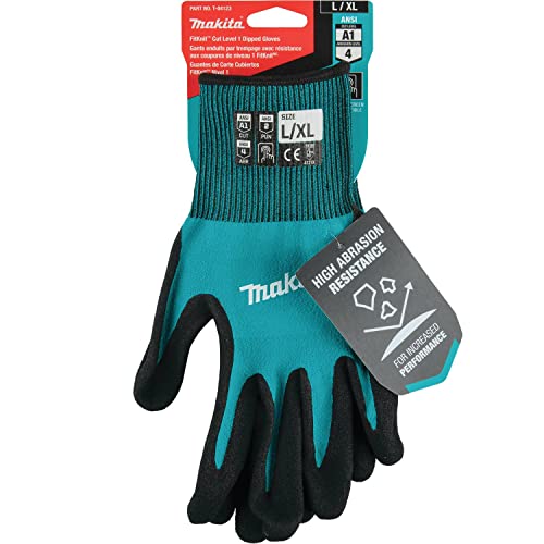 Makita Unisex FitknitÂ T 04123 FitKnit Cut Level 1 Nitrile Coated Dipped Gloves Large X Large, Teal/Black, Large X-Large US - size: X-Large (Pack of 1)
