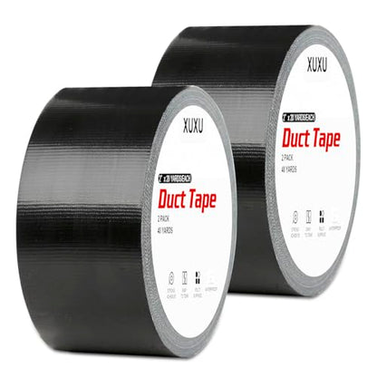 XUXU 2 Pack Black Duct Tape Heavy Duty Waterproof, Strong Adhesive Duct Tape Bulk for Indoor Outdoor Repairs, 40 Yards x 2 Inch Total