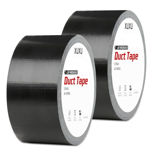 XUXU 2 Pack Black Duct Tape Heavy Duty Waterproof, Strong Adhesive Duct Tape Bulk for Indoor Outdoor Repairs, 40 Yards x 2 Inch Total