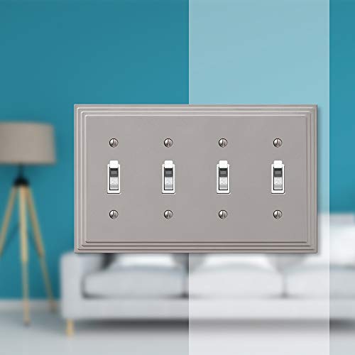 Amerelle Steps Quadruple Toggle Cast Metal Wallplate in Satin Nickel - color: Satin Nickel, size: 4 Toggle