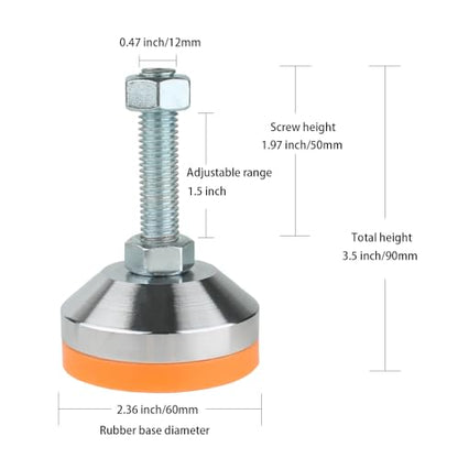 Heavy Duty Leveling feet,Machine Leveling feet 2.36" Dia Base, Leveling feet M12 Thread, 1300 Lb Capacity,Capacity for Workbench, Machine, Cabinet, More(D60xM12xH50,4 Pack,Orange) - size: D60xM12xH50,4 Pack