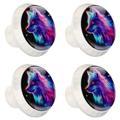 White Cabinet Knobs for Kitchen Cupboard Bathroom, Set of 4 Round Drawer Pulls with Screws, Wolf Print Galaxy Starry Sky Pattern - color: multi4437