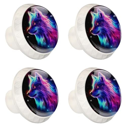 White Cabinet Knobs for Kitchen Cupboard Bathroom, Set of 4 Round Drawer Pulls with Screws, Wolf Print Galaxy Starry Sky Pattern - color: multi4437