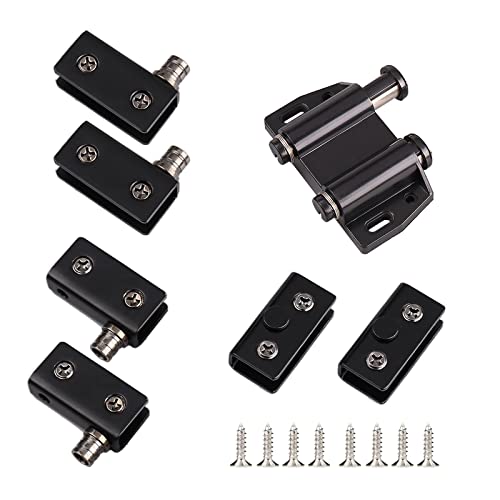 Stainless Steel Glass Door Pivot Hinges, Double Magnetic Catch Latches, Black, for Double Doors (1 Pack) - color: Black, size: For Double Doors-1 Pack