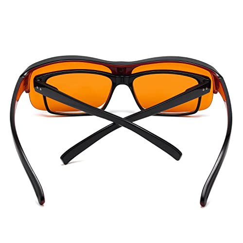 Eyekepper 100% Anti-Blue Light Blocking Fitover Glasses Wear Over Computer Glasses With Amber Lens - color: 1801-black Red-100% Blue Light Blocking