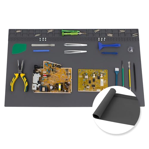 Extra Large Soldering Mat, 27.6''x15.7'' Oversized 932°F Heat Resistant Silicone Workbench Mat, Large Repair Mat for Electronics Phone Laptop Repair, BGA Soldering Gun Iron (Grey) - color: Grey