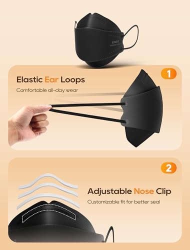 KN95 Face Masks 50 Pack for Adults, Breathable and Comfortable KN95 Mask Disposable, Filter Efficiency≥95%, Black