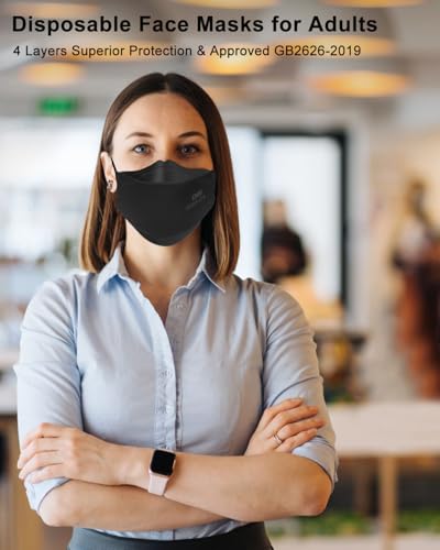 KN95 Face Masks Black for Adults, Individually Wrapped, Breathable Disposable KN95 Mask with Elastic Ear Loop - color: Grey 100 Pack