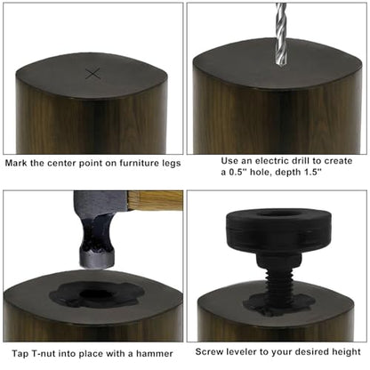 8 Pack Adjustable Leveling Feet, Heavy Duty Furniture Levelers Adjustable Leg Levelers, Support 1320LBs T-Nut Kit 3/8"-16 Thread for Tables Chairs Cabinets Sofa Raiser - color: Black(8 Pack)