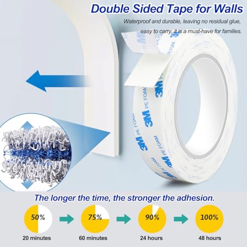 Heavy Duty Double Sided Tape 2in X 9.85ft, Removable No Residue Foam Adhesive Strips, Mounting Tape for Walls, Pictures, Posters, LED Light Strips & Home Decor (2in) - size: 2in