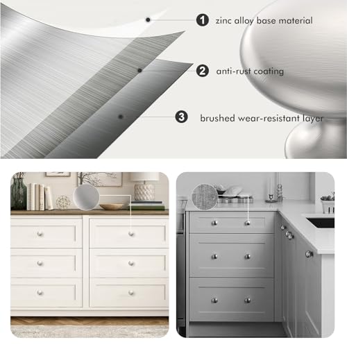 POZEAN Cabinet Knobs Brushed Nickel 20 Pack Cabinet Handles Drawer Knobs Solid Knobs Silver with Screws for Dresser Drawer Cabinet Cupboard - Modern Kitchen, Bedroom and Bathroom Hardware - color: Silver, size: 20 Pack