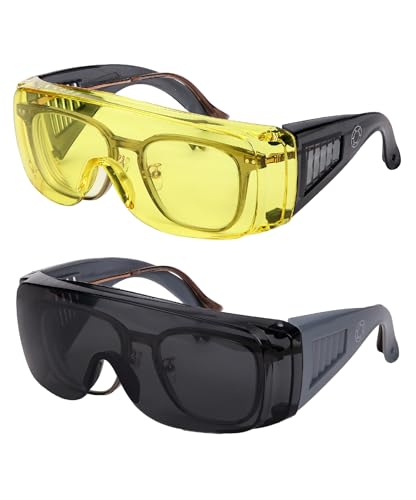 UNCO- Safety Goggles Over Glasses, Protective Goggles, Anti Fog, Work, Safety Glasses Over - color: Gray and Yellow, size: 2 Pack