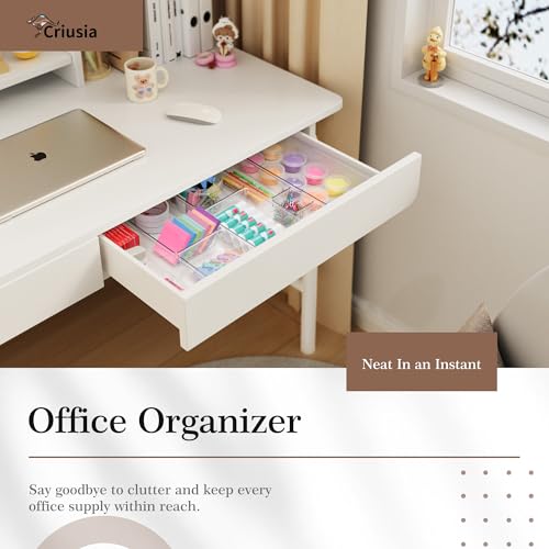 Criusia 14 PCS Clear Plastic Drawer Organizer Set - 5 Large Size Versatile Kitchen and Bathroom Organizer Trays, Non-Slip Storage Bins for Makeup, Utensils, Tool and Office Desk - size: 14pack