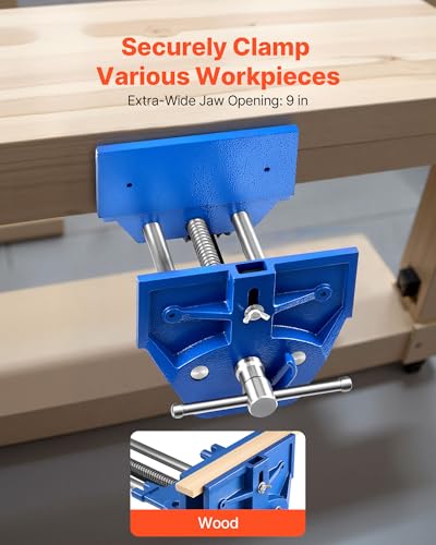 VEVOR Woodworking Vise, 9 Inch Jaw Width, Quick Release Wood Bench Vise, 10.2 Inch Max Jaw Opening, Heavy-duty Cast Iron Construction, Adjustable Front Stop, Workbench Vice, for Woodworking Drilling - size: 9inch