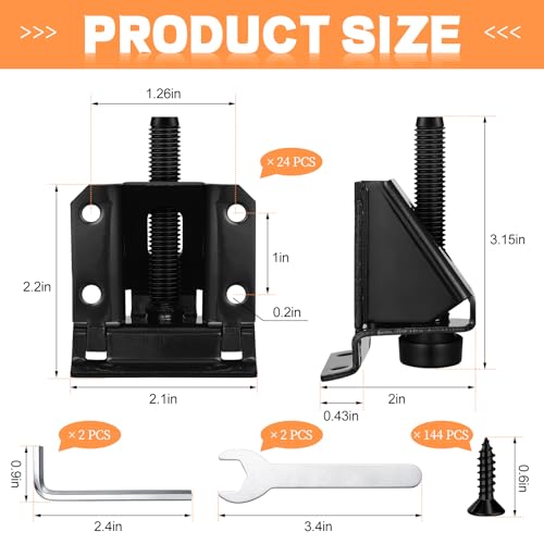 Kenning 24 Pack Heavy Duty Leveling Feet Workbench Leveling Legs Furniture Levelers Leg with Screws, Lock Wrench, 2.3 inch Adjustable Height, Leveler for Workbench, Furniture, Table, Cabinets (Black) - color: Black