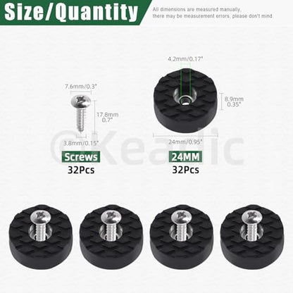 Keadic 24Pcs 24mm/1" Screw-On Round Rubber Feet Furniture Pad Bulk Set, Black Non-Slip Floor Protector Furniture Sliders for Wooden Chair Tables Leg