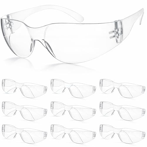 10 Pack Clear Safety Glasses for Men Women, ANSI Z87.1 Certified Scratch & Impact Resistant Wrap Around Lens - color: Clear