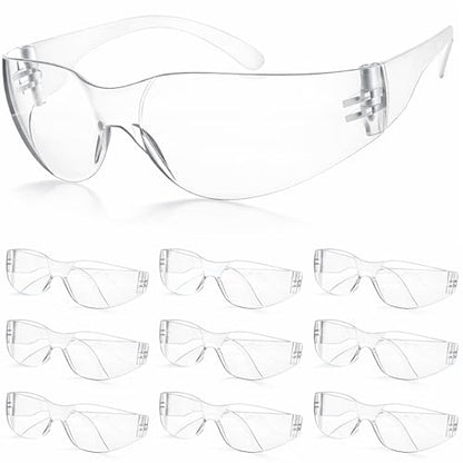 10 Pack Clear Safety Glasses for Men Women, ANSI Z87.1 Certified Scratch & Impact Resistant Wrap Around Lens - color: Clear