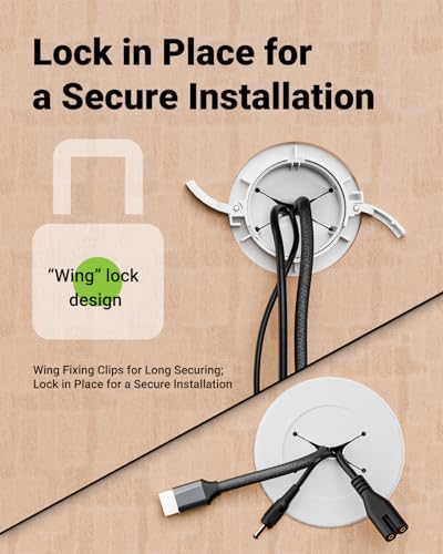 in Wall Cable Management Kit, Slim TV Wire Hider Kit for Wall Mounted TV, 2 Pcs Pass Through with Hole Saw for Network, HDMI, Speaker Cables, Coaxial, White
