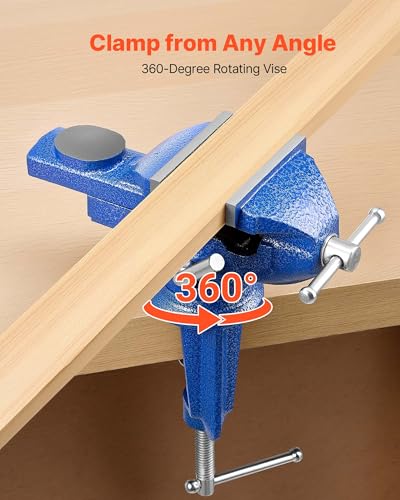 VEVOR Bench Vise, 3 Inch, Portable Workbench Vice with 360° Swivel Base, Quick Release Rotating Bench Clamp, Raised Base, Cast Iron Construction, for Woodworking, Metalworking, Drilling, and Cutting - size: 3inch