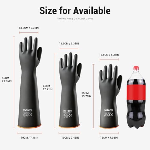 ThxToms Heavy Duty Latex Rubber Gloves, 14" Chemical Resistant Waterproof Gloves for Industrial Cleaning, Gardening, Oil, Acid & Alkali Resistance, 1 Pair - color: 14"