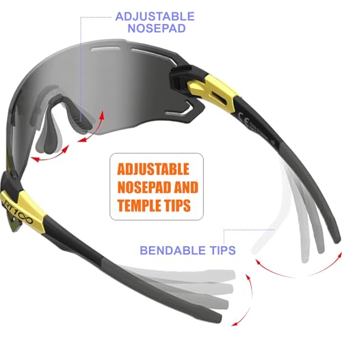 RIDE YOUR WAY Professional wrap around Frameless Cycling Sunglasses for Men and Women - color: Black Gold-full Gold Ml