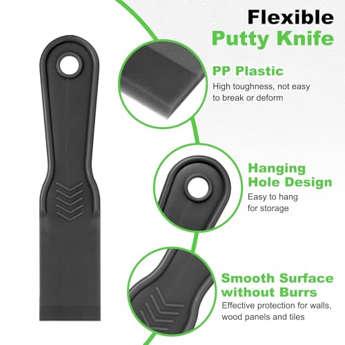 HARFINGTON 6pcs Putty Scraper Set Plastic Flexible Putty Knives Disposable Paint Spreader Cleaner Tool for Spackling, Patching Painting Repairing, Black - color: Black