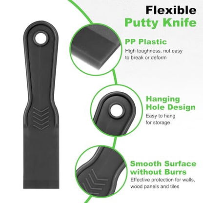 HARFINGTON 6pcs Putty Scraper Set Plastic Flexible Putty Knives Disposable Paint Spreader Cleaner Tool for Spackling, Patching Painting Repairing, Black - color: Black