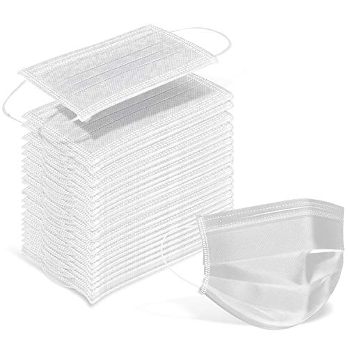 Wecolor 100 Pcs Disposable 3 Ply Earloop Face Masks, Suitable for Home, School, Office and Outdoors (White) - color: White, size: 1 Count (Pack of 100)