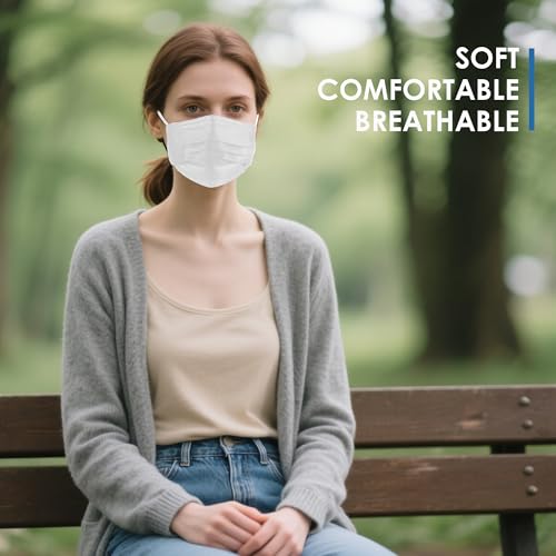 NNPCBT White Disposable Face Masks 125 Pack,3-Ply Breathable Mask For Adults,Great For Outdoors,Home, Office, School - color: Adult-125 Pack-white