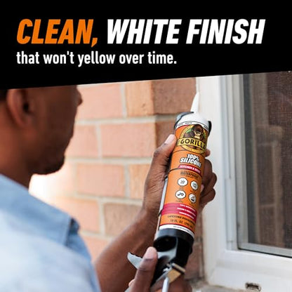 Gorilla 100% Silicone Caulk Kitchen & Bath Sealant, Mold Resistant, 10 oz. Cartridge, White - color: White