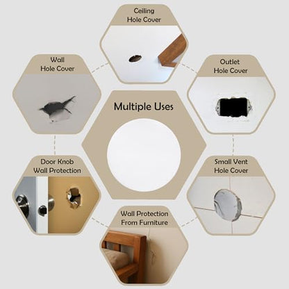 RUBBER BOND 2-Pack Ceiling Cover Plate Wall Hole Cover - 7-inch Round Self-Adhesive Plate for Ceilings or Wall - White - color: White