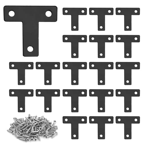 Uenhoy 20 Pcs T Shape Flat Mending Plates 40mm x 40mm (1.57" x 1.57") T Corner Braces T Bracket Connector Fixing Repair Plates for Furniture, Black - size: 40x40mm/1.57"x1.57", style: T Shape