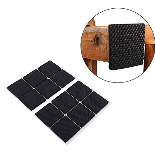 Non-Slip Rubber Furniture Pads, 12Pcs Wood Floor Protector Pad Table Chair Leg Floor Protectors Square Rubber Feet Self-Adhesive Protector Set(Black)