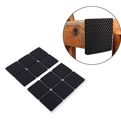 Non-Slip Rubber Furniture Pads, 12Pcs Wood Floor Protector Pad Table Chair Leg Floor Protectors Square Rubber Feet Self-Adhesive Protector Set(Black)