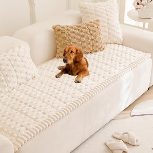 Mivnue Pet Couch Cover Dogs Washable Sofa Protector Non Slip Fuzzy Couch Pads Pet Friendly Dog Mat for Couches and Sofas - color: Cream, size: 27.6" x 70.9"
