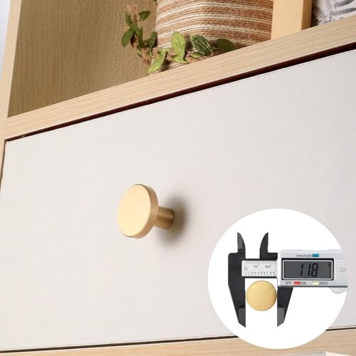 Gold Cabinet Knobs, 4 Pcs Brushed Brass Round Kitchen Cabinet Hardware Pulls Knobs Gold for Dresser Drawer Cupboard Furniture Closet Wardrobe Door Knobs Handles, with Screwdriver, 20x30 mm - size: 30mm/1.18inch (4 Pcs Brass)