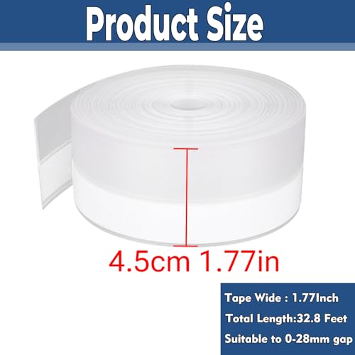 Weather Stripping Door Seal Strip 33 Feet Strip Bottom Draft Insulation Stopper Weatherproof Soundproof for Door Frame or Window Sealer Bathroom Shower Glass Gaps - size: 45MM*33 FT