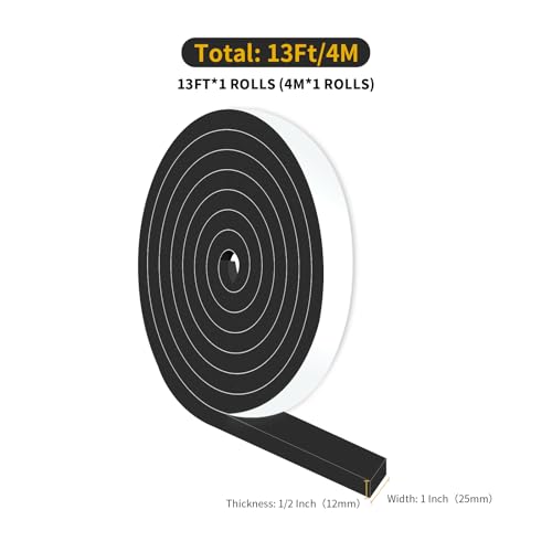 Weather Stripping Door Seal,Weather Stripping,Soundproof,Cold Insulation,High Density CR Foam Insulation Tape for Door, Front Door Frame, Windows,Sliding Door (Black, 1 in x 1/2 in x 13Ft) - size: 1 In x 1/2 In x 13Ft