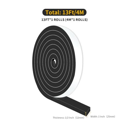 Weather Stripping Door Seal,Weather Stripping,Soundproof,Cold Insulation,High Density CR Foam Insulation Tape for Door, Front Door Frame, Windows,Sliding Door (Black, 1 in x 1/2 in x 13Ft) - size: 1 In x 1/2 In x 13Ft